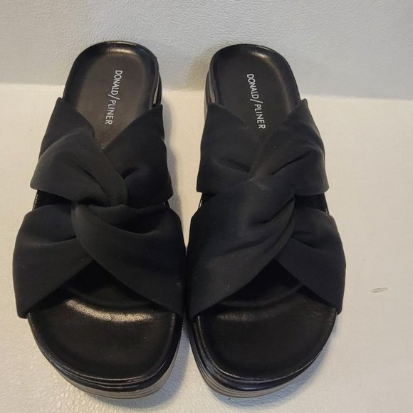 DONALD J PLINER FOLLEY BLACK LEATHER PLATFORM WEDGE WOMENS SLIP ON SANDALS - Picture 3 of 9